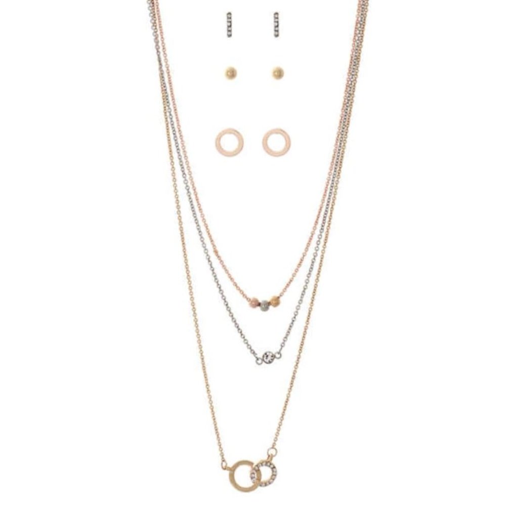 NWT Necklace Earrings Double Circle Jewelry set - Picture 2 of 4